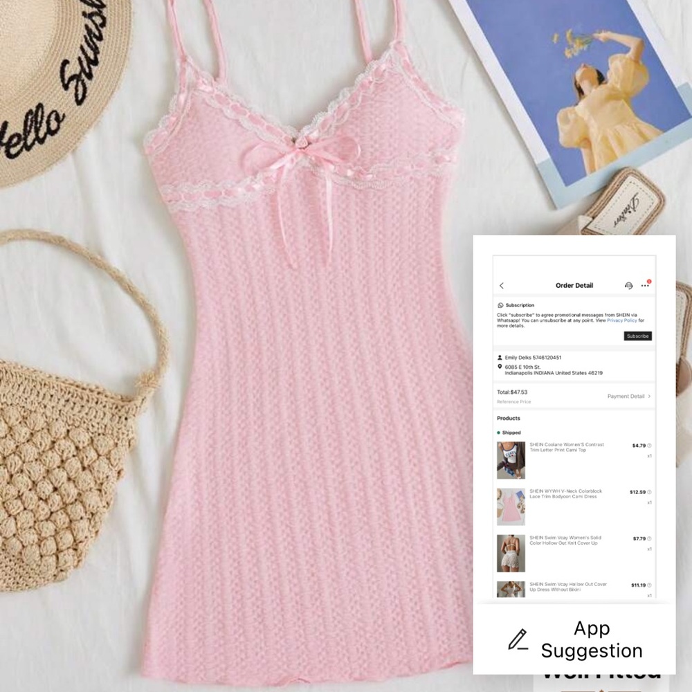 SHEIN Pink Lace Trim Mini Dress